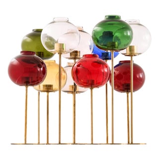Vintage Candlesticks in Brass and Glass by Hans-Agne Jakobsson, 1950s, Set of 11 For Sale