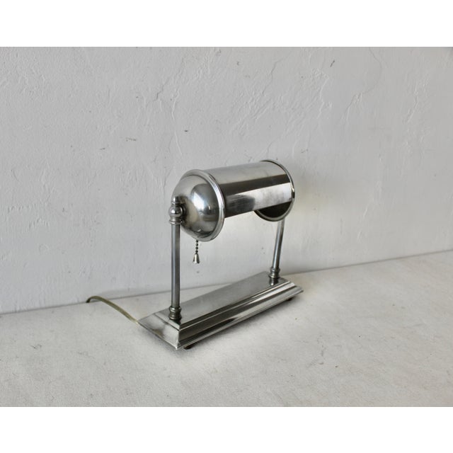 Vintage Art Deco Style Chrome Nickel Finish Small Scale Desk Table Lamp For Sale - Image 4 of 12