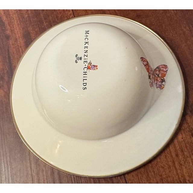 MacKenzie-Childs Butterfly Enamel Metal Dish With Gold Rim For Sale In Houston - Image 6 of 10