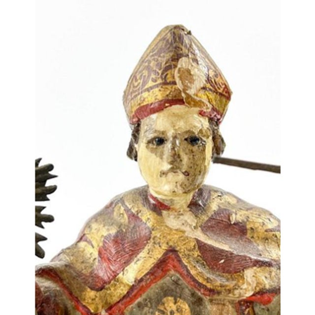 Antique Spanish Colonial Polychrome Carved Wood Bishop Saint Bulto With Glass Eyes, Circa 1800 For Sale In Los Angeles - Image 6 of 10