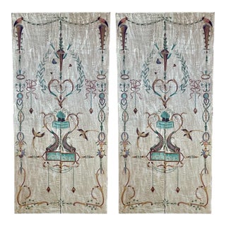 French Neo-Classical Style Painted Four Panel Screen or Wall Art Att. Maitland-Smith For Sale