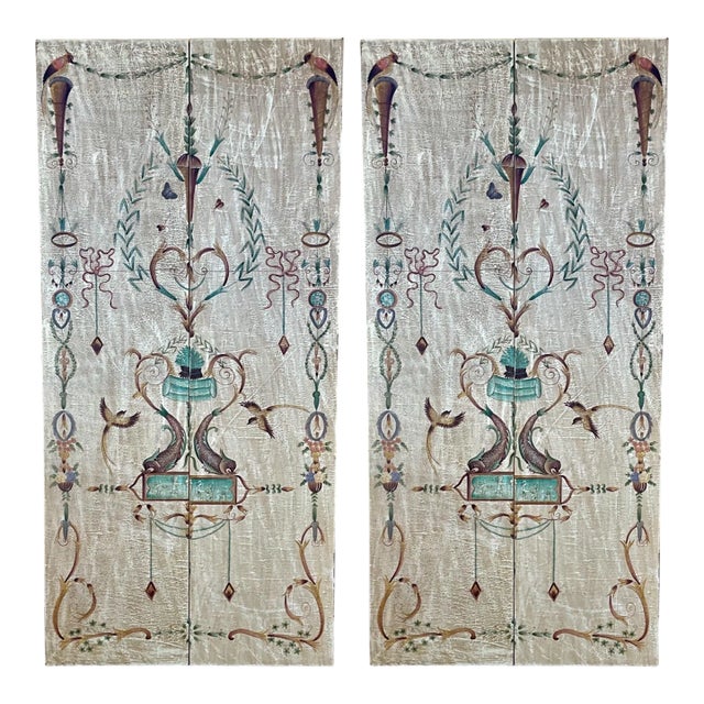 French Neo-Classical Style Painted Four Panel Screen or Wall Art Att. Maitland-Smith For Sale
