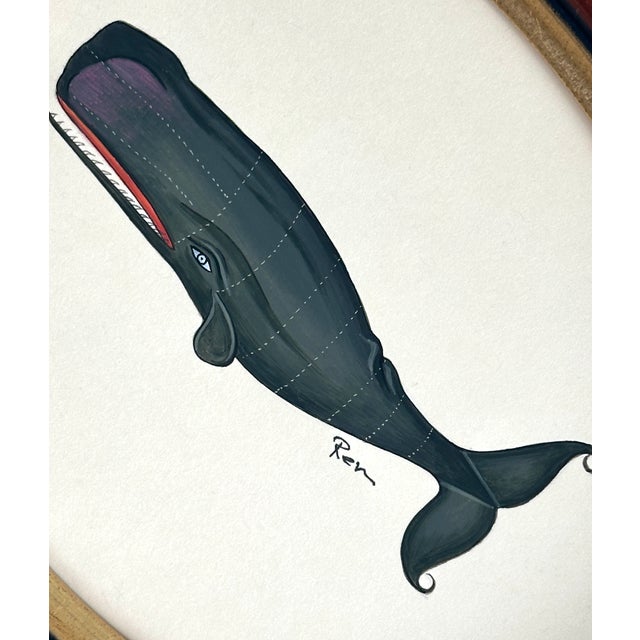 Nautical Original Hand-Painted Whale Painting, Framed For Sale - Image 3 of 4