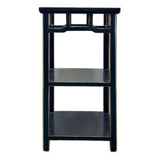 Oriental Black Lacquer Rectangular Wood Plant Stand Pedestal Table For Sale