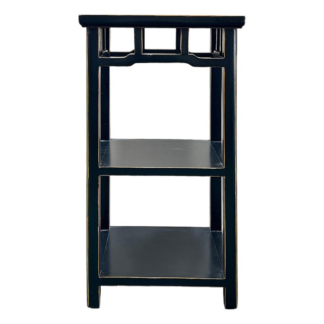 Oriental Black Lacquer Rectangular Wood Plant Stand Pedestal Table For Sale