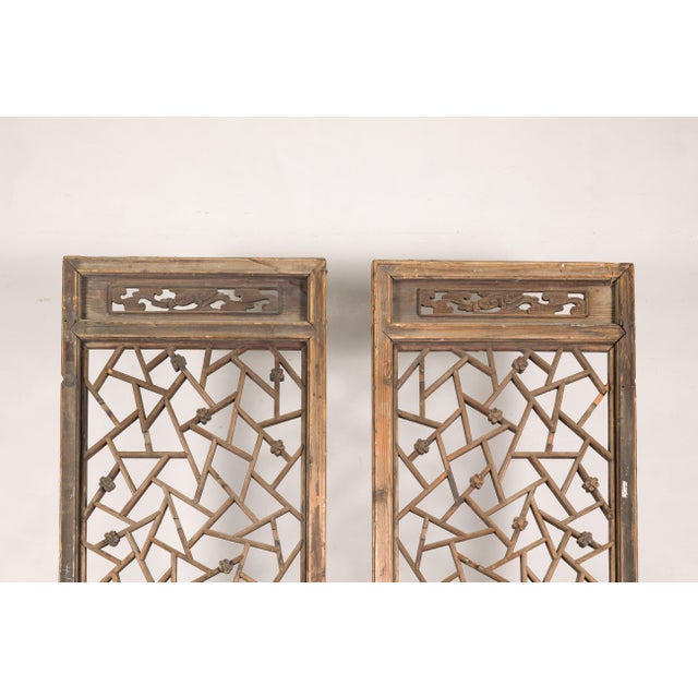 Pair of Chinese Hand-Carved Lattice Architectural Panels, circa 1900 For Sale - Image 13 of 18