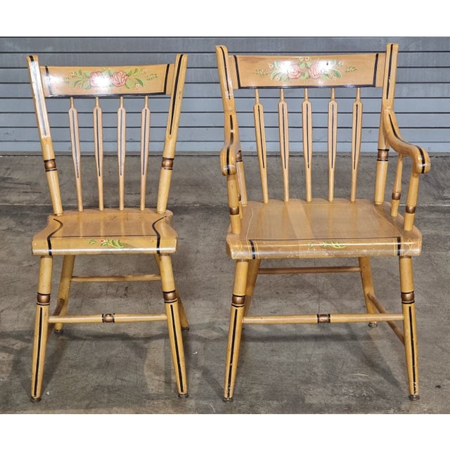 Set of 6 Pennsylvania Dutch Maple Hitchcock Style Windsor Chairs Stenciled For Sale - Image 10 of 13