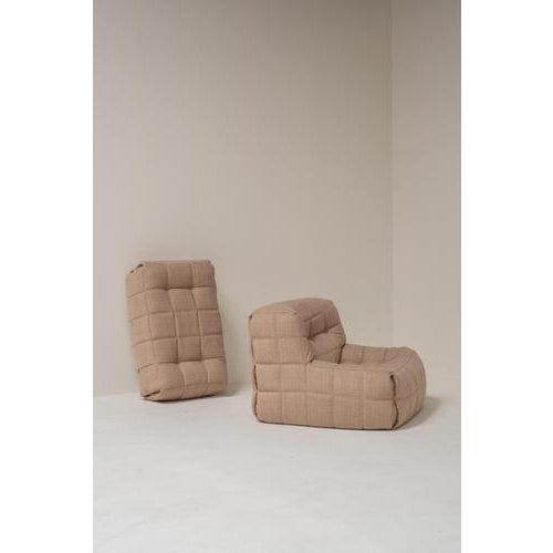 Beige Set of Kashima Lounge Chair and Ottoman by Michel Ducaroy for Ligne Roset, France, 1970s, Set of 2 For Sale - Image 8 of 16
