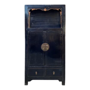 Chinese Distressed Black Lacquer Open Shelf Storage Wardrobe Cabinet