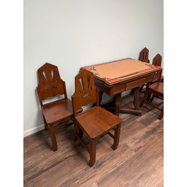 Vintage Art Deco Enamel Top Dining Table & 4 Chairs – Rare Geometric Design For Sale - Image 4 of 8