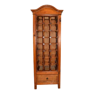 1970s Bohemian Pagoda Style Hardwood Woven Caning 24 Bottles Wine Stand Rack