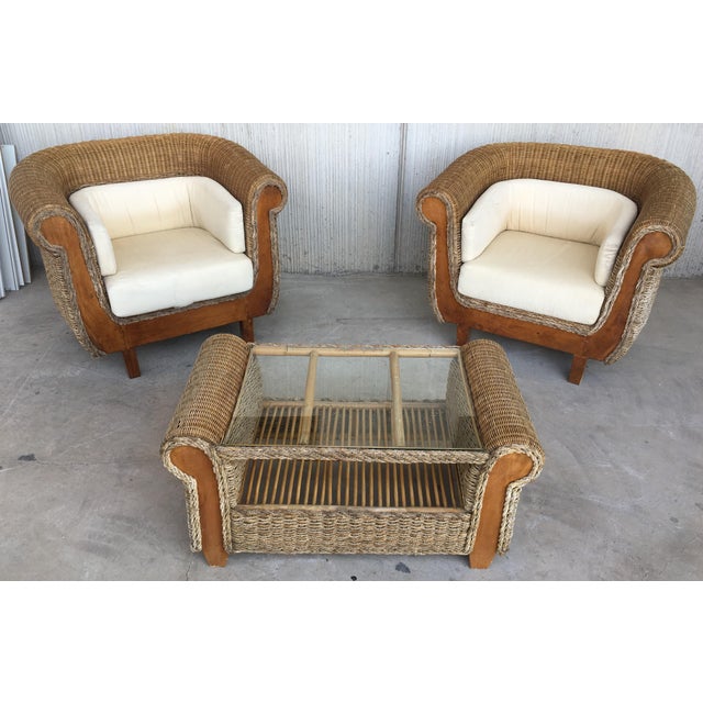 Wood 1950s Mid-Century Rattan and Wood Coffee Table For Sale - Image 7 of 13