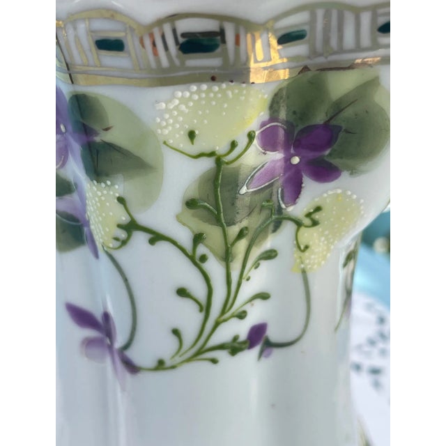 Antique Nippon Porcelain Hand Painted Chocolate Pot, Floral Moriage For Sale - Image 10 of 11