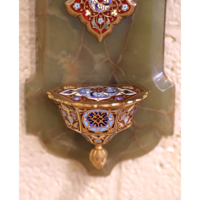 19th Century French Green Onyx and Cloisonné Enamel Holy Water Font Cross For Sale - Image 4 of 7