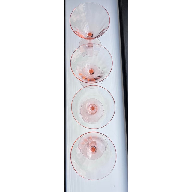Pink 1950s Tiffin Franciscan Pink Faceted Champagne Glasses-Set of 4 For Sale - Image 8 of 9