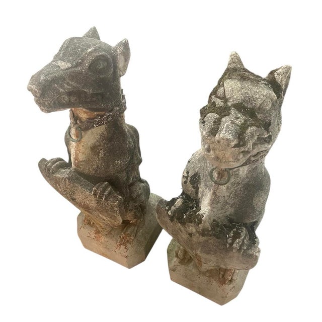 1990s Pair of Gothic Revival Cast Stone Seated Grotesque Garden Guardians For Sale In West Palm - Image 6 of 8