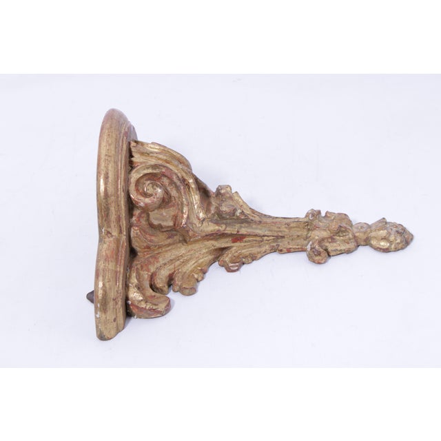 Pair Italian Gilt Wood Gold Finish Wall Bracket Shelves For Sale - Image 4 of 12