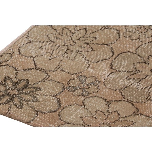 Vintage Distressed Runner Rug, Warm Beige-Brown Floral Pattern - Rug & Kilim For Sale In New York - Image 6 of 8