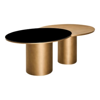 79" Irregular Shape Modern Brass Dining Table With Glass Top For Sale