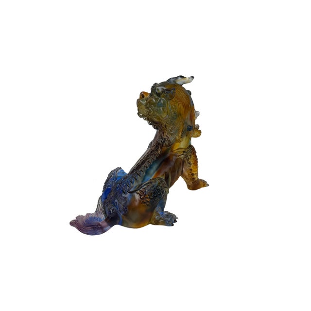 Transparent Mixed Color Crystal Glass Mythical Pixiu Fengshui Art Figure For Sale - Image 8 of 10