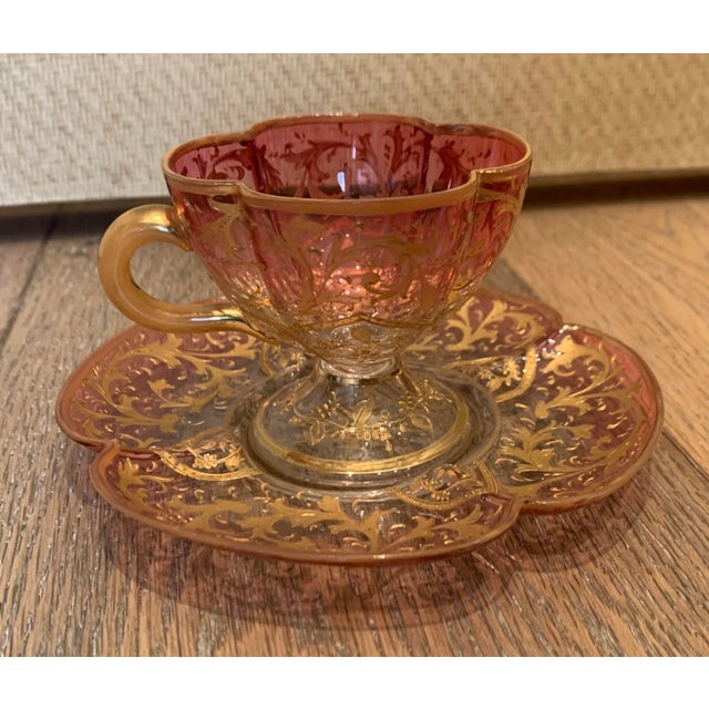 Glass Vintage Eastern European Ombre Glass Cup and Saucer Set- 2 Pieces For Sale - Image 7 of 10