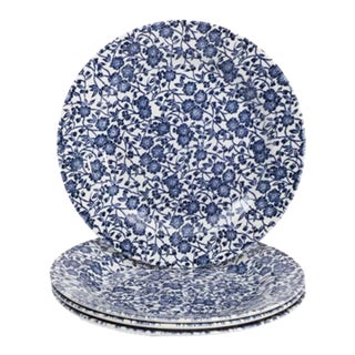 Vinatge Queen's Calico Churchill White Blue Dinner Plates Set of 4 For Sale