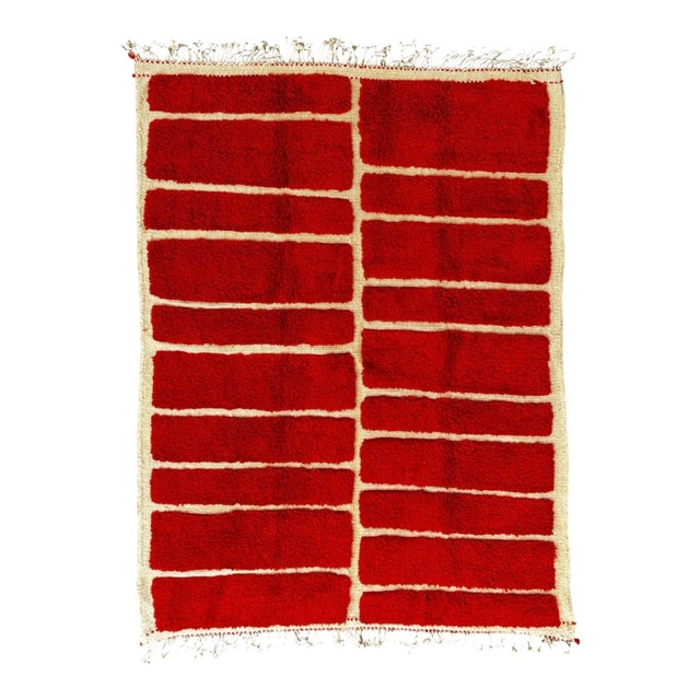 Graphic Red Moroccan Berber Rug For Sale