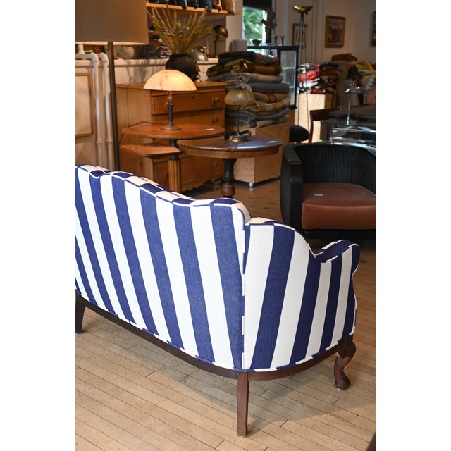 Wood Antique Settee in Italian Busatti Stripe For Sale - Image 7 of 7