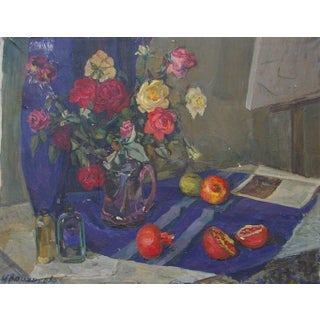 Roses Still Life Oil Painting, Antique Soviet Art 70-90 For Sale