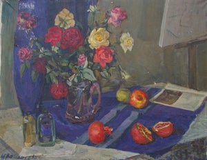 Roses Still Life Oil Painting, Antique Soviet Art 70-90