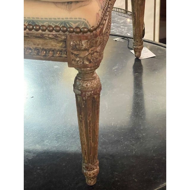 19th C. French Louis XVI Giltwood Ottoman For Sale - Image 4 of 10