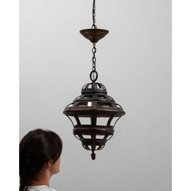 French 1900s French Copper Pendant Lantern With Openwork Dome Design For Sale - Image 3 of 18