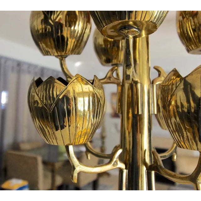 1950s Mid Century Modern Brass Lotus Candelabra For Sale - Image 10 of 13