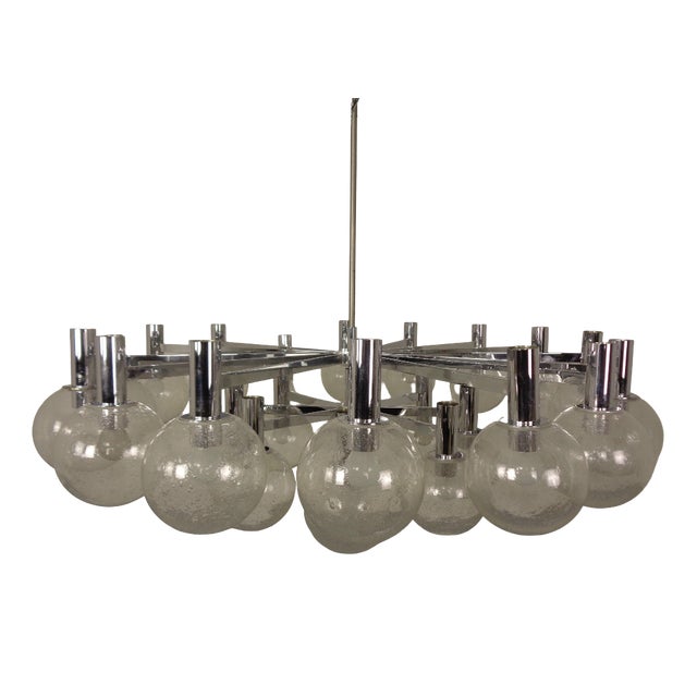 Large Chromed Spider Sputnik Lamp with 24 Handblownd Ice Glass Balls from Ott International, Germany, 1960s For Sale