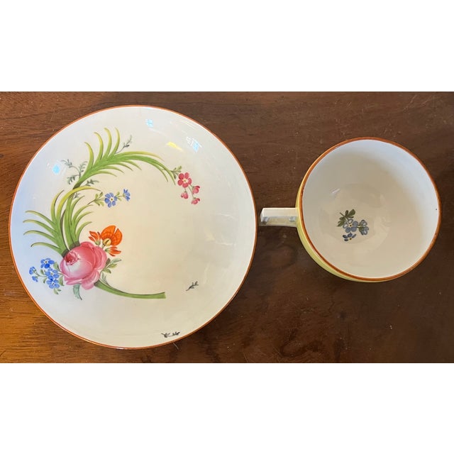 Antique 19th Century Meissen Porcelain Tea Cup and Saucer With Tropical Floral Decoration on a Bright Yellow Ground For Sale In New York - Image 6 of 11