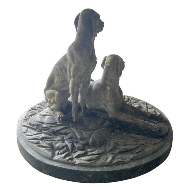 1980s Cast Marble Sculpture of Two Hunting Dogs on a Round Base For Sale In West Palm - Image 6 of 12