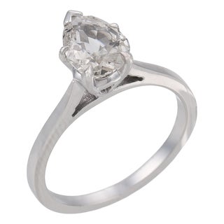Vintage Gia 1.02 Carat Antique Pear Shape Diamond 14k White Gold Engagement Ring, Size 6 For Sale