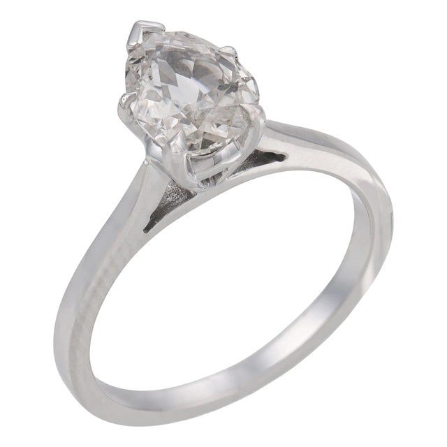Vintage Gia 1.02 Carat Antique Pear Shape Diamond 14k White Gold Engagement Ring, Size 6 For Sale