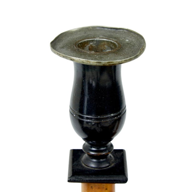 Pair of swedish 19th century karl johan masur birch candlesticks circa 1830. Created in masur birch with contrasting...