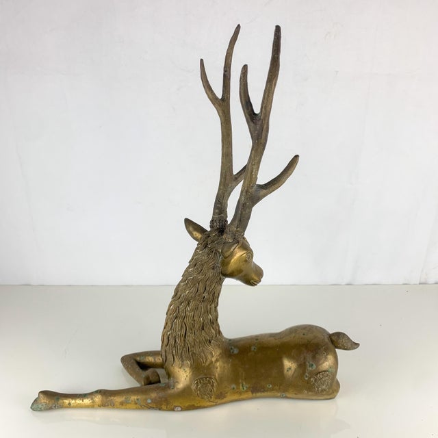 Brass Rare Vintage Sarreid Brass Recumbent Stag Deer Sculpture Hollywood Regency MCM For Sale - Image 8 of 9