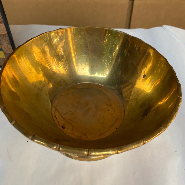 1960s 1970s Brass Bowl & Silkscreen Decor Set- 2 Pieces For Sale - Image 5 of 6