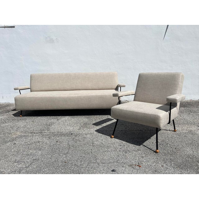 1950s Lounge Chair Attributed to Milo Baughman, Black Iron, Kravet Beligan Linen For Sale - Image 15 of 17