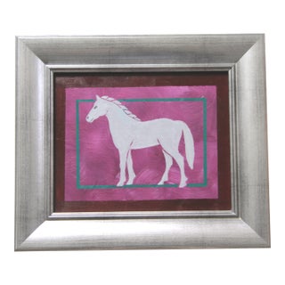 Horse Minimalism English Traditional Folk Art Gray Raspberry Pink Burgundy Original Oil Painting by Cleo Plowden For Sale