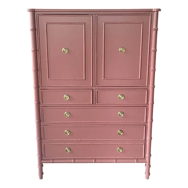 38" Finished 2 Door 5 Drawer Vintage Bamboo Style Dresser For Sale