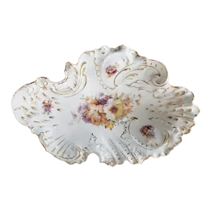 1970s C.T. Carl Tielsch German China Bowl With Floral Motif & Gold Gilt