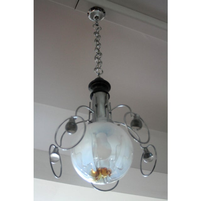 Gray Vintage Italian Space Age Pendant in Stainless Steel and Glass, 1970s For Sale - Image 8 of 11