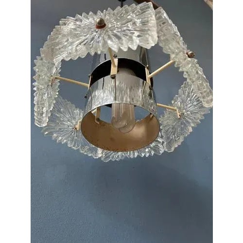 Mid-Century Crystal Glass Hanging Lamp with Chrome Frame For Sale - Image 10 of 11