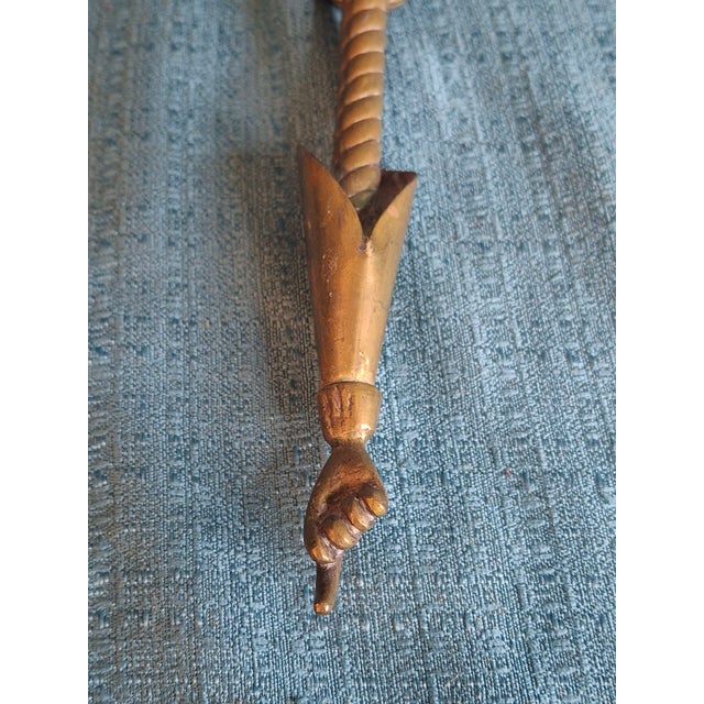 Historic 19th C Brass Torah Pointer Heavy 131g Yad 11" European Judaica Repair For Sale - Image 4 of 15