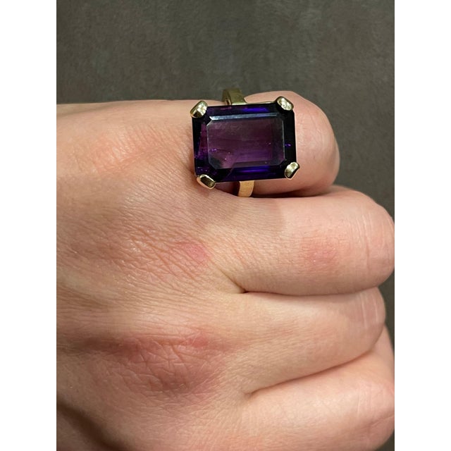 Approximately 15 Carat Emerald Cut Amethyst Cocktail Ring in 14 Karat Yellow Gold Size 5 18 x 14 MM Amethyst Cocktail Ring...