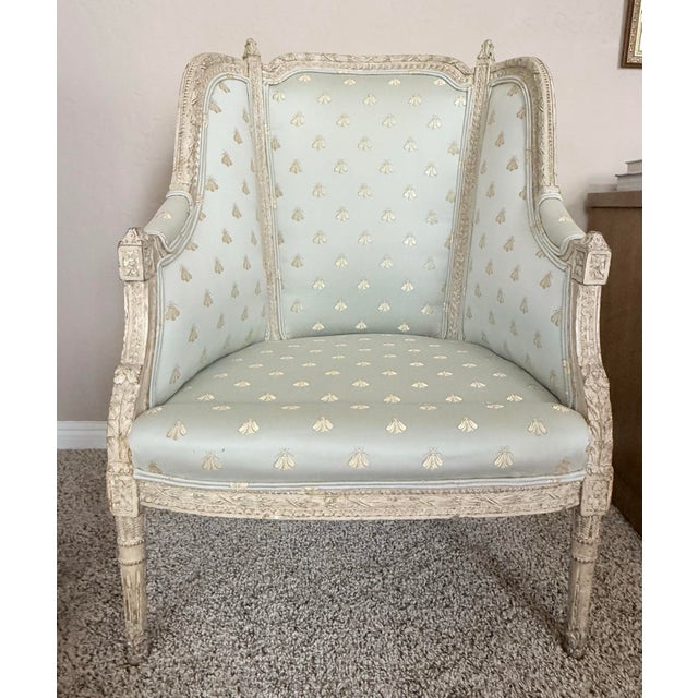 French Late 19th Century Louis XVI Carved Bergere Chair For Sale - Image 3 of 12
